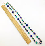 Intriguing Necklace of Jade Beads, Sparkling Faceted Blue-Purple Beads and Gold Beads