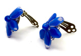 Cheerful Blue, Five-Petal Flower,Clip-On Earrings, Vintage 1950s-1960s
