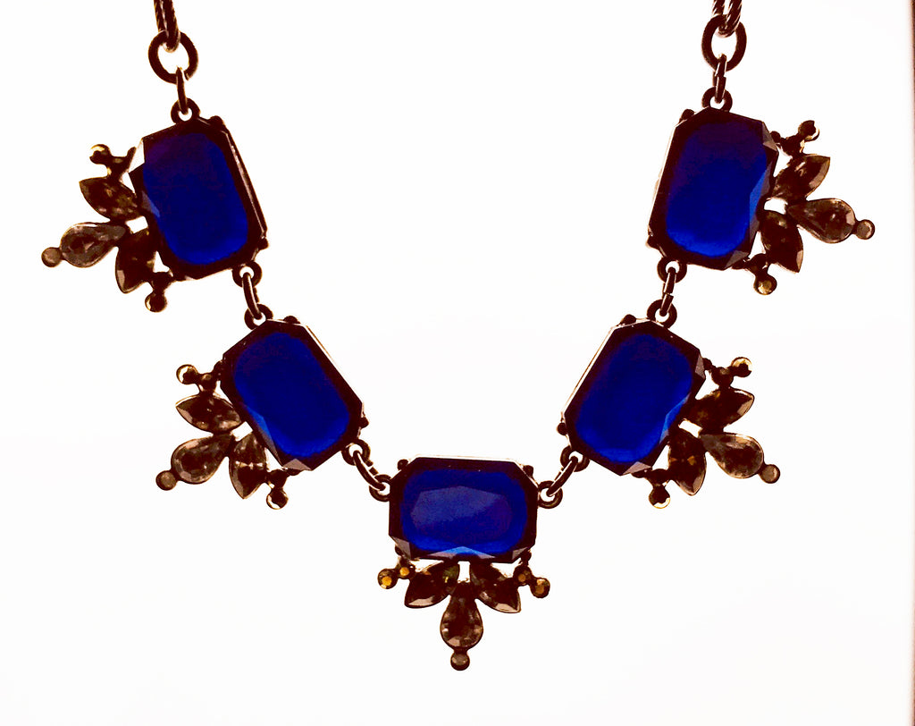 Pretty Dark Navy Blue Faceted Plastic Stones and Rhinestones Necklace –  Jane Daisy