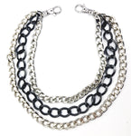 Super Cool Punk Necklace of Black and Solid Silver Metal Chains
