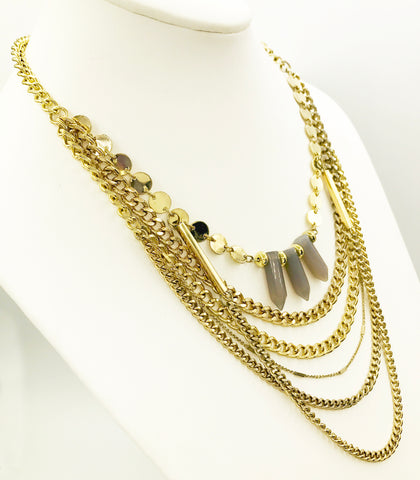 Fun Layered SUGARFIX Six-Chain Necklace with Grey-Glass Crystals
