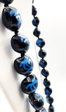Impressive Hawaiian Kukui Nut Lei Necklace Black with Blue Turtles