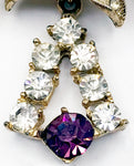 Super Sparkly Bow and Bell Pin Purple Rhinestone and Gold-Tone