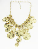 Statement Necklace with Gold-Tone Discs Cascade on Double Chain Center