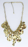 Statement Necklace with Gold-Tone Discs Cascade on Double Chain Center